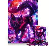 Black Fox with Red Moon Jigsaw Puzzles for Adults 1000 Mental Sharpness Restful Pleasure Precise Fit Meaningful Gift (38x26cm)