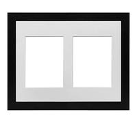Black Frame 14x10' Multi Aperture Picture Frame with White Mount to fit (2x) 7x5' Photos with Perspex Sheet - Tabletop & Wall Mountable Landscape or Portrait