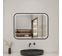 Black Frame LED Bathroom Mirror Illuminated Wall Mirror with Dimmable 3 Color Lights Touch Switch Wall Switch 90x70cm