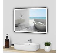 Black Framed Bathroom Mirror with LED Lights 600 x 800mm, with 3 Color Dimmable, Demister Pad Anti-fog, Illuminated Wall Mounted Smart Modern Bathroom Vanity Mirror Rectangle