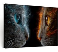 Black Framed Canvas Picture Painting, Fantasy Animal Surreal Cat Framed Wall Artwork Poster for Bedroom Living Room Hallway Stairs Kitchen Bathroom Decor, 70 x 51 cm