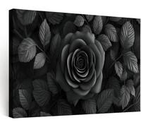 Black Framed Canvas Prints Wall Art 3D Effect Floral Mysterious Rose, Framed Pictures Paintings for Living Room Bedroom Home Hallway Office Dormitory Decorations, 40 x 31 cm
