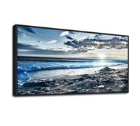 Black Framed Canvas Wall Art For Living Room Large Wall Decor For Bedroom Modern Office Decor Blue Beach Sun Ocean Landscape Painting Prints Artwork Seascape Framed Hang Pictures Home Decoration
