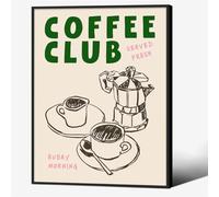 Black Framed Canvas Wall Art Posters Kitchen Coffee Club Print Vintage Coffee Artwork for Home Dining Room Living Room Office Apartment Decor 12x16in
