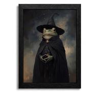 Black Framed Frog Wall Art Gothic Magic Frog Pictures Print Halloween Cute Fantasy Amphibian Wall Decor for Bedroom Living Room Office Spooky Goth Apartment Dorm Home Decoration 16x24in