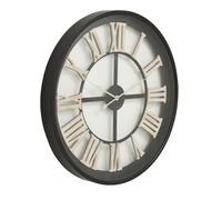 Black Framed Skeleton Clock With White Roman Numerals