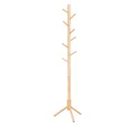 VASAGLE Wooden Tree Shaped Coat Stand with 8 Hooks 3 Adjustable Height for Clothes Hats Bags Entrance Living Room Bedroom Office Wood Color RCR004N01