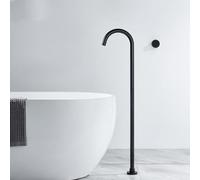 Black Freestanding Bath Shower Mixer Tap - Hot & Cold Brass Single Handle Tub Faucet Modern Design Floor Mounted Perfect for Bathtubs Made in China.
