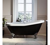 Black Freestanding Single Ended Roll Top Slipper Bath with Chrome Feet 1615 x 690mm - Park Royal