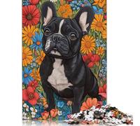 Black French Bulldog in Wildflowers Dog Wall Art Print Puzzles for Adults & Teenagers Wooden Puzzles for Adults Secret Santa Gifts 500pcs (52x38cm)