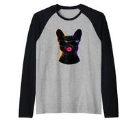 Black French Bulldog Kiss Design Raglan Baseball Tee