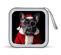 Black French Bulldog Santa CD Case 40 Capacity Plastic DVD Storage Box Sleeves Zippered Wallet