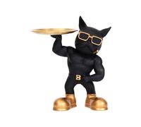 Black French Bulldog Statue - Resin Dog Ornaments Storage Tray for Home Decor, Living Room, Porch, Desktop Accessories - Unique Weightlifting Design