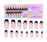 Black French Gel Nail Tips - Long Square Black Press Nails | Classic French Design Soft Gel Nail Tips for Daily Life, School, Party, Dating, Work