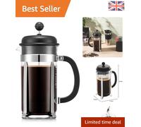 Black French Press - 8 Cup Capacity, Durable Glass & Stainless Steel