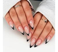 Black French Tip Stiletto Press On Nails - 24Pcs Long Acrylic Stick On Nails with Glossy Finish and Multiple Sizes - Elegant False Nail Art for Daily Wear or Special Occasions
