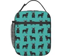 Black Frenchie Black French Bulldog Black Dog French Bulldog Frenchie Teal Lunch Bag, Insulated Lunch Box Tote Bag Reusable Cooler Bag