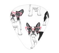 Black Frenchie Cartoon French Bulldog Pink Glasses White Dog,12 Pcs Guitar Pick,3 Different Thickness Plectrums for Acoustic Guitar Bass Ukulele (0.46mm 0.96mm 0.71mm)