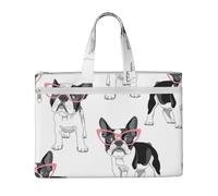 Black Frenchie Cartoon French Bulldog Pink Glasses White Dog,Canvas Document Bag Zipper File Tote Bag Handbag Briefcase for School Office
