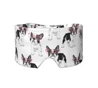 Black Frenchie Cartoon French Bulldog Pink Glasses White Dog, Full Eye Covers Light Blocking Eye Mask Sleep Eye and Ear Muffs