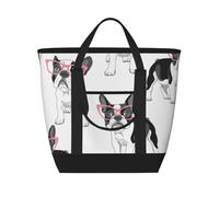 Black Frenchie Cartoon French Bulldog Pink Glasses White Dog,Lunch Bags Large Capacity Insulated Tote Bag For Women Men Work Picnic Travel