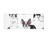 Black Frenchie Cartoon French Bulldog Pink Glasses White Dog,Mouse Pad Large Desk Pad Computer Keyboard Mouse Mat With Non Slip Rubber Base 30 x 80 cm