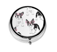 Black Frenchie Cartoon French Bulldog Pink Glasses White DogMeta Pill Box 3 Compartment Medicine Case,Portable Organizer