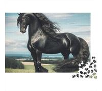 Black Friesian Horse 1000 Pieces Extra-Thick Cardboard DIY Jigsaw Puzzle, Cognitive Development & Rehabilitation Puzzle, Leisure Activity, Premium Quality Puzzle 52x38cm/1000pcs