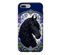 Black Friesian Horse Art Nouveau Iris Floral Case for iPhone 7 Plus/8 Plus