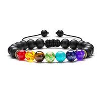 Black Frosted Braided 7 Chakra Feng Shui Bracelet - Adjustable Unisex Yoga Meditation Energy Healing Jewelry