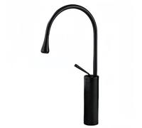 Black Full Copper Sink Tap Faucet with Hot and Cold Water, Above Basin Bathroom Cabinet, White Water Drop Design, Black Short Style