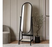 Black Full Length Free-Standing Oval Mirror with Shelf - Ida
