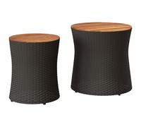 vidaXL Garden Side Tables 2 pcs with Wooden Top Black Poly Rattan