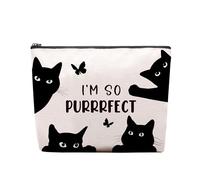 Black Funny Cat Cosmetic Bag for Women, Gifts for Cat Lovers, Black Butterfly I'm So Perfect Makeup Bag, Cat Pouch Purse for Women, Sister, Friends