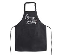 Black Funny Cooking Aprons Queen of the Kitchen Adjustable Waterproof 70cm Extension Belt Kitchen Aprons Cooking Apron Gift Birthday Mothers Day Gifts for Women Wife Mom Girlfriend