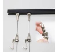 Black Gallery Rail Kit, Metal Picture Hanging System, Paintings Museum Photos Canvas Hanger Track with Steel Wires & Lockable Hooks(2.5m/8.2' Cable,130cm/51.2" Track)