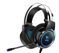 (Black) Gaming Headset 7.1Channerl 50mm Unit RGB Colorful Light 4D Surround Sound Ergonomic Design 360 Omnidirectional Noise Reduction Microphone