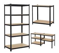 Black Garage Shelving Unit MDF Boards Storage Shelves, Shed Garage Warehouse Mental Storage Rack, 180cm x 90cm x 40cm, 175KG Per Shelf, 875KG Total Capacity
