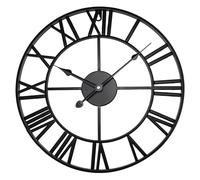 (BLACK) GARDEN WALL CLOCK ROMAN LARGE INDOOR OUTDOOR NUMERALS GIANT OPEN FACE METAL 60CM
