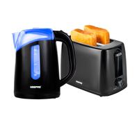 Geepas 650W 2 Slice Bread Toaster & 2200W Illuminating Electric Kettle Combo Set - 1.7L Cordless Jug Kettle for Hot Water Tea, Toaster with 6 Level Browning Control, Cancel - 2 Year Warranty Black
