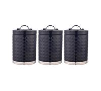 (Black) GEEPAS 3-Piece Tea Coffee Sugar Canisters Set | 1.3L Airtight Durable Carbon Steel Material Lids & Body