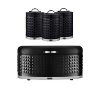 (Black) GEEPAS 4 Pc Tea Coffee Sugar Canister & Bread Bin Set