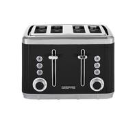 GEEPAS Arcus 4 Slice Toaster | 7 Browning Levels Eject Defrost Reheat Function | For Thin Small Bread Slice Removable Crumb Tray High Lift Lever | Space-Saving Design | 2 Yr Warranty 1860W Black