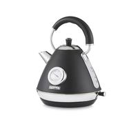 GEEPAS Retrovive 1.7L Electric Kettle | Vintage Cordless Stainless Steel Rapid Boil Jug Kettle for Hot Water Tea Coffee | Auto Shut-Off 360° Swivel Base Temp Gauge Boil Dry Protection | 3000W Black