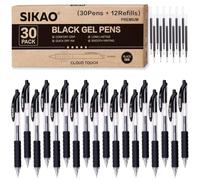 Black Gel Pens Bulk 30 Pack + 12 Refills, Black Ink 0.7mm Fine Point Smooth Writing No-Smudge, Gel Ink with CLOUD TOUCH GRIP, Retractable Click Pens for Office, School, Teachers & Servers