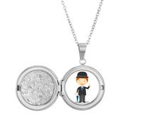 Black Gentlemen England Cartoon Locket Necklace Hold Picture Jewelry Birthday Gift