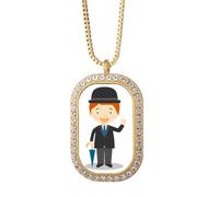 Black Gentlemen England Cartoon Necklace Pendant Diamond Crystal Golden Jewelry