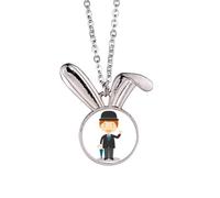 Black Gentlemen England Cartoon Rabbit Necklace Pendant Bunny Animal Jewelry Gift