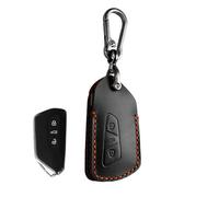 Black Genuine Leather Car Key Cover Compatible with VVW Volkswagen Golf 8 Cupra Formentor Born Seat Leon Ateca Skoda Octavia Enyaq ID3 ID4 3 buttons Car Key Protective with Keychain