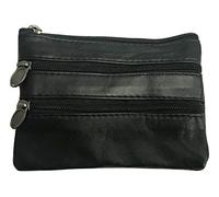 Black Genuine Leather Multi Purpose Zip Pouch Bag Purse Unisex for Money Cards & Keys